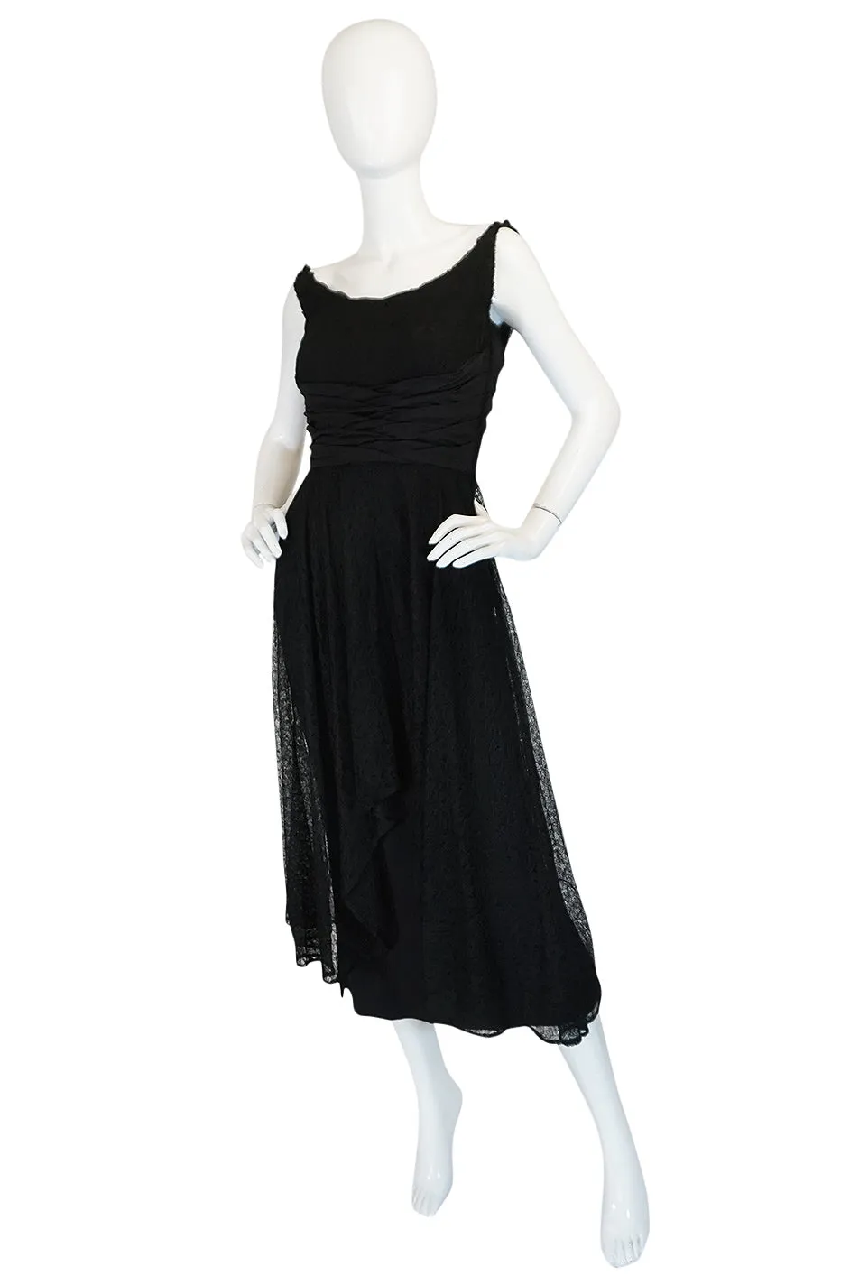 1950s Ceil Chapman Little Black Lace Overlay Dress