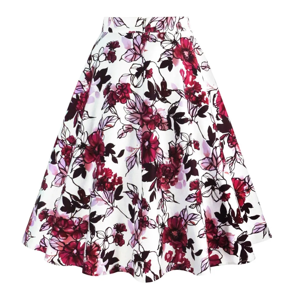 2023 Summer A Line Vintage Floral High Waist Midi Skirt