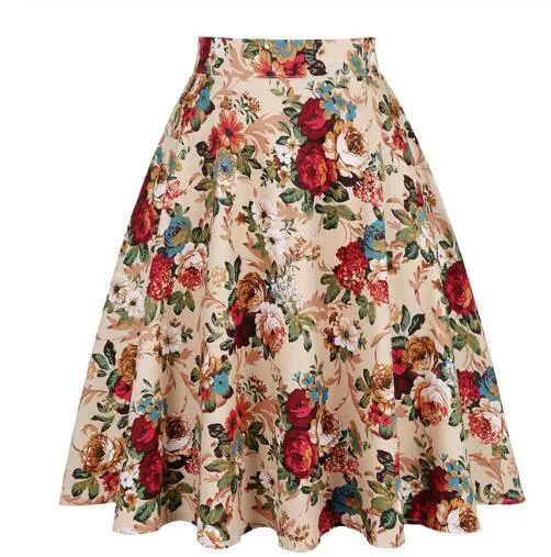 2023 Summer A Line Vintage Floral High Waist Midi Skirt