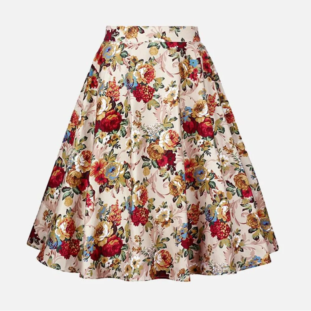 2023 Summer A Line Vintage Floral High Waist Midi Skirt