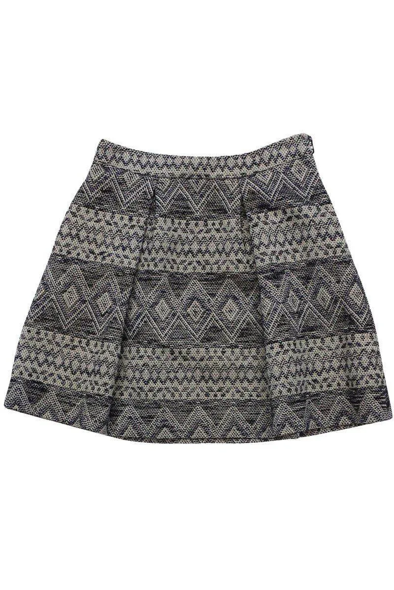 3.1 Phillip Lim - Black & Cream Tribal Print Pleated Skirt Sz 6