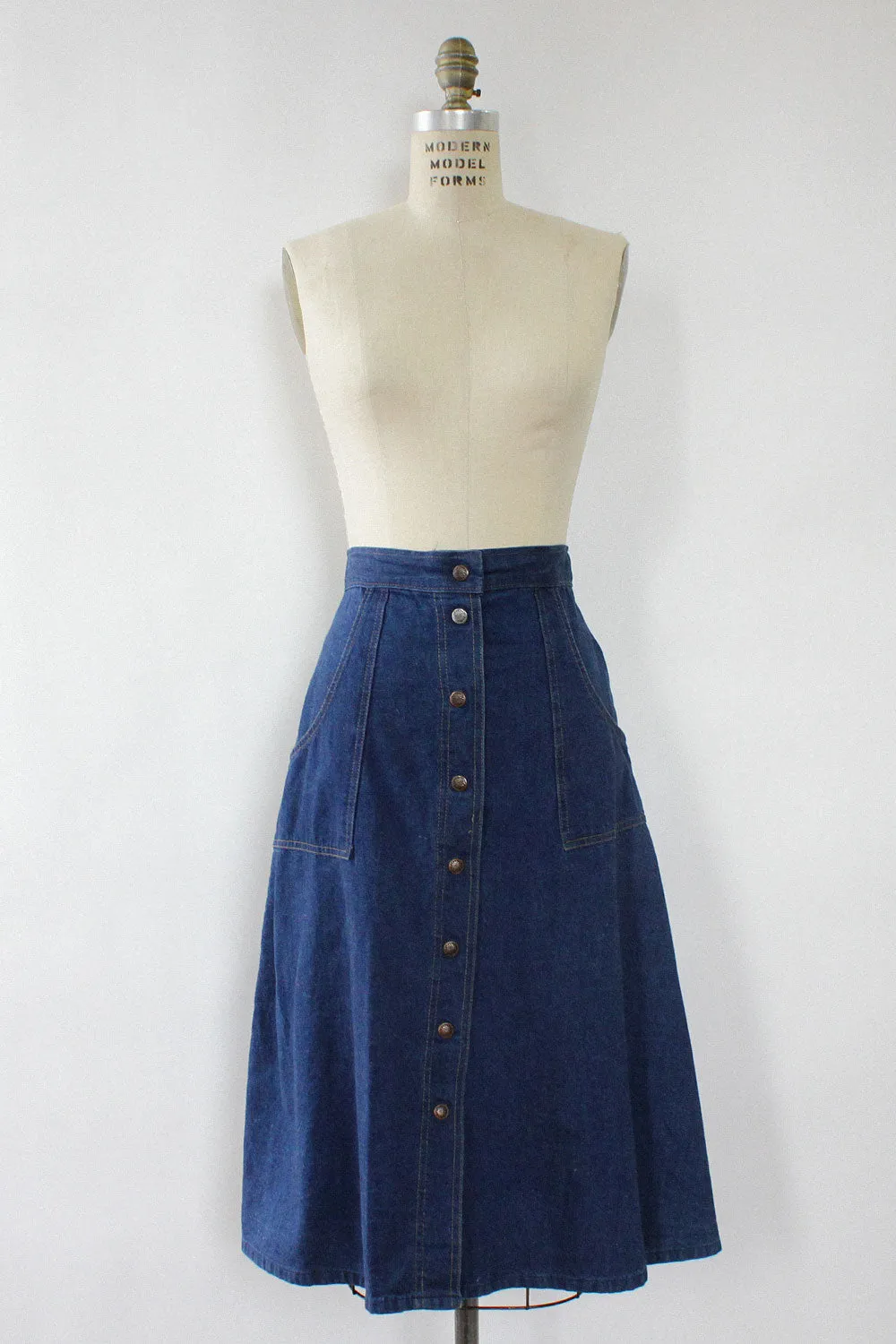 70s Snap Front Denim Midi S/M