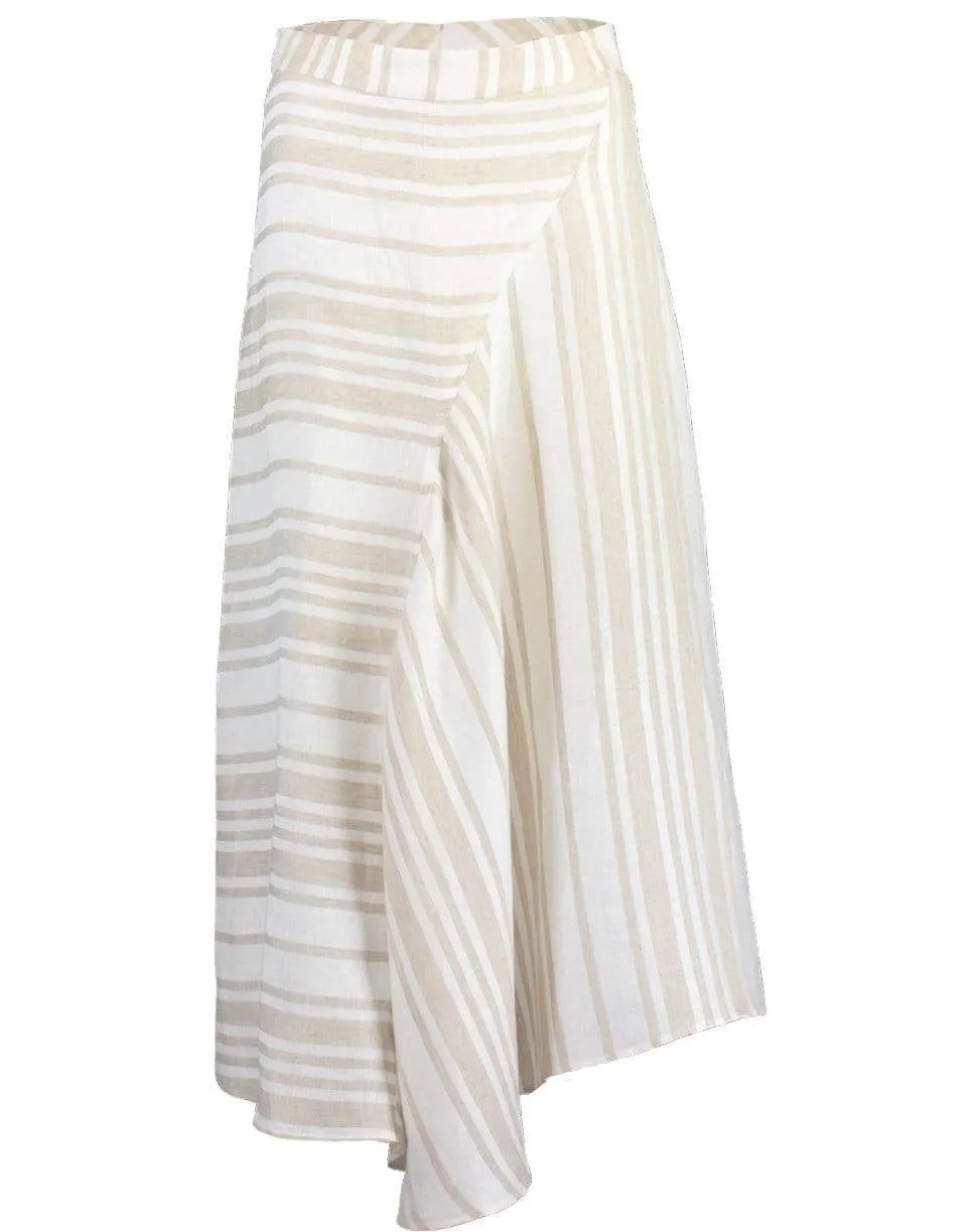 A-Line Linen Midi Skirt - Taupe Stripe