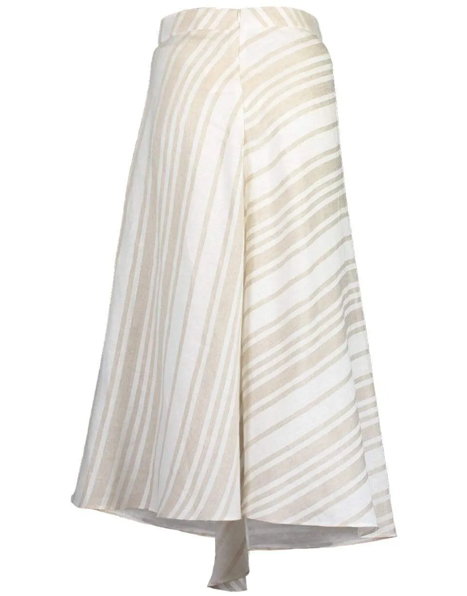 A-Line Linen Midi Skirt - Taupe Stripe