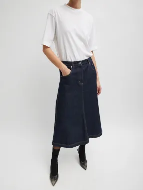 A-Line Midi Skirt in Indigo Denim