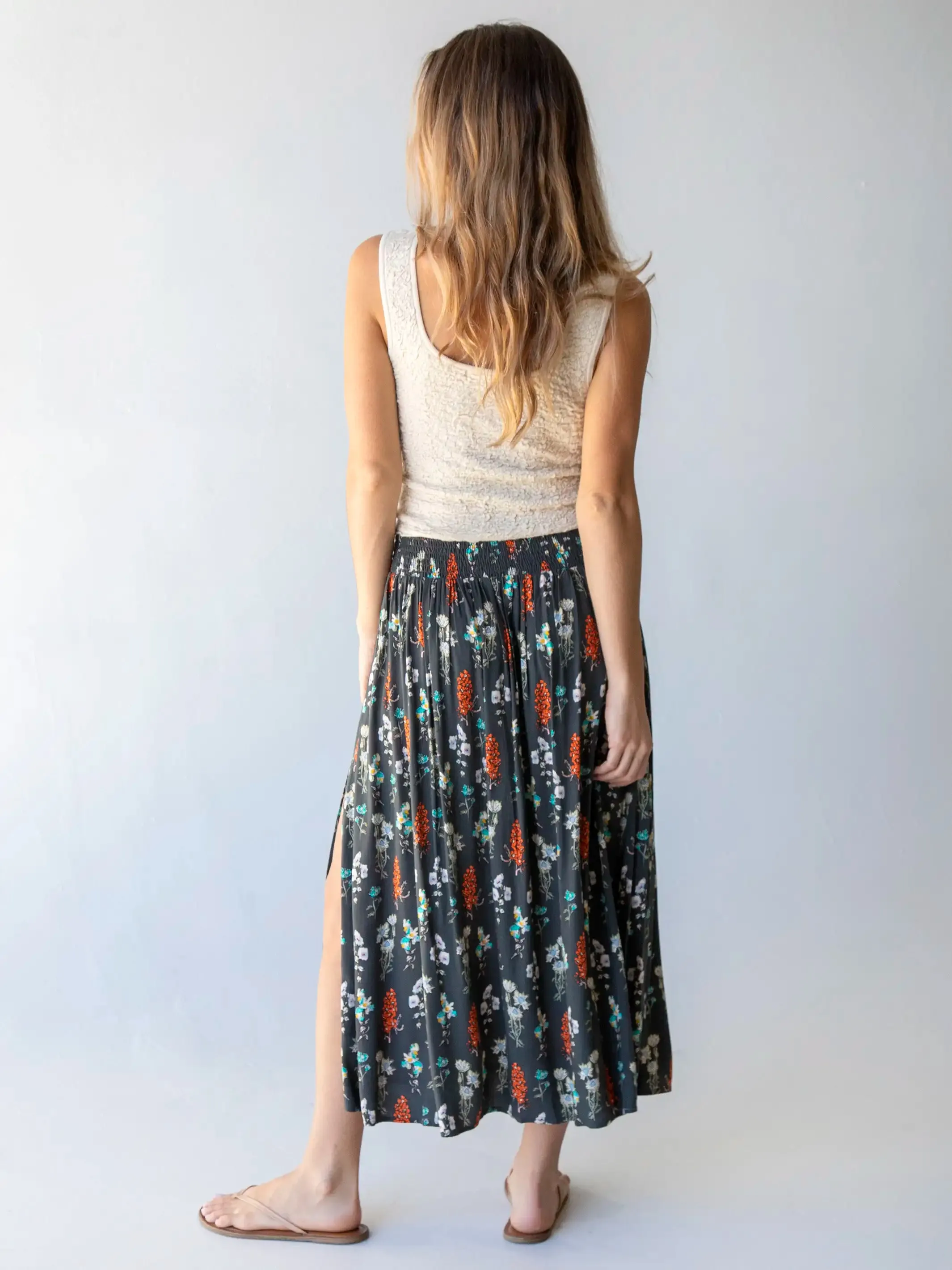 Addie Midi Skirt - Charcoal Bouquet