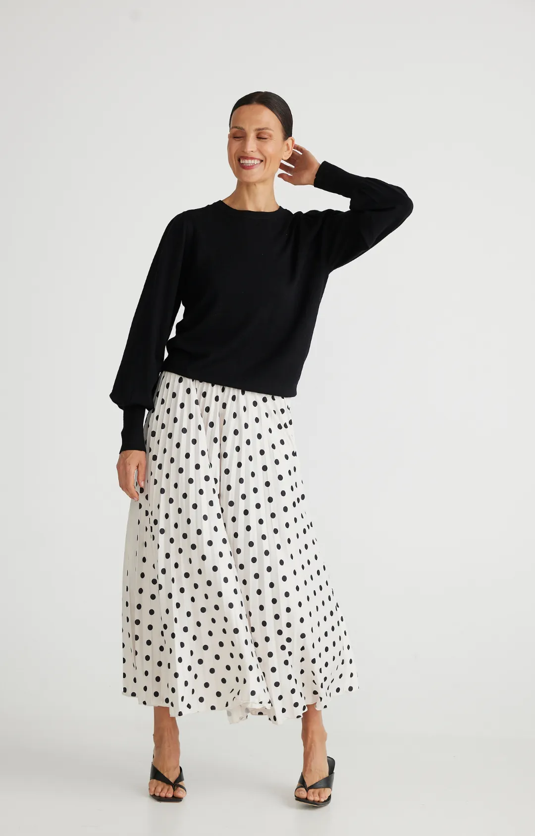 Alias Pleated Skirt - Black & Off-White Polkadot