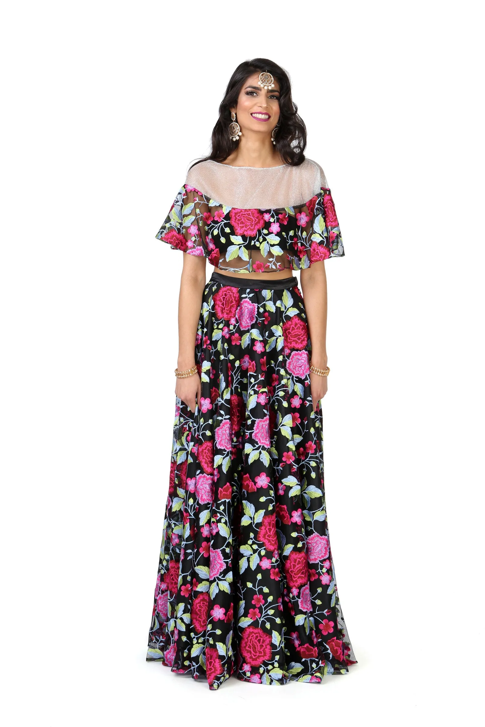 ALISHA Black Floral Embroidered Skirt