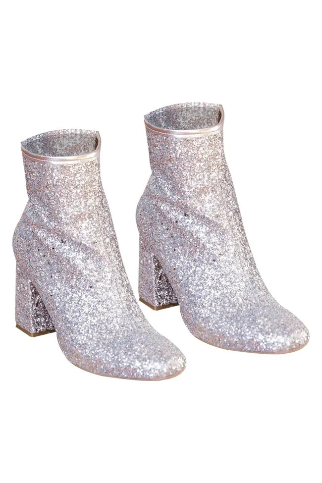 Allison Silver Glitter Chunky Heel Booties FINAL SALE