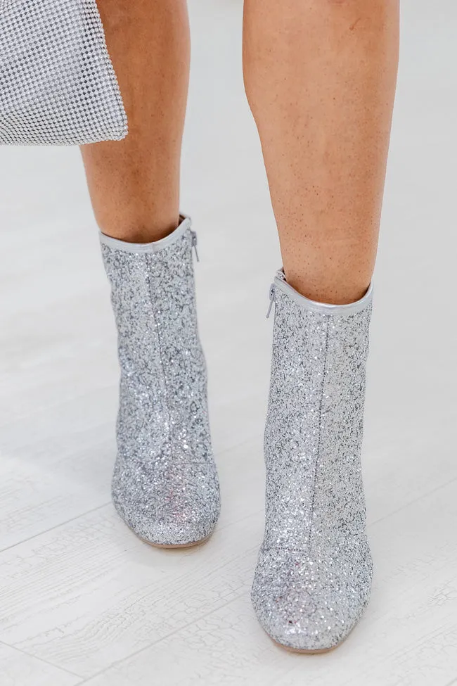 Allison Silver Glitter Chunky Heel Booties FINAL SALE