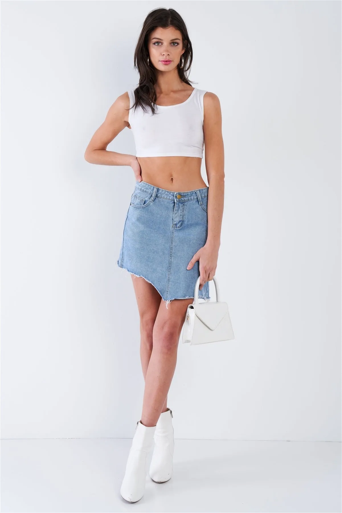 Asymmetrical Raw Cut Hem Mini Skirt