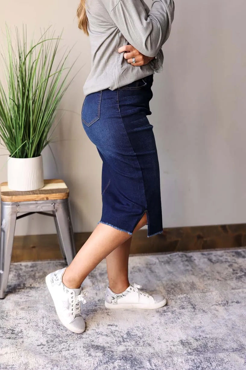 Becca Dark Wash Side Slit Denim Skirt