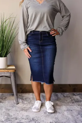 Becca Dark Wash Side Slit Denim Skirt