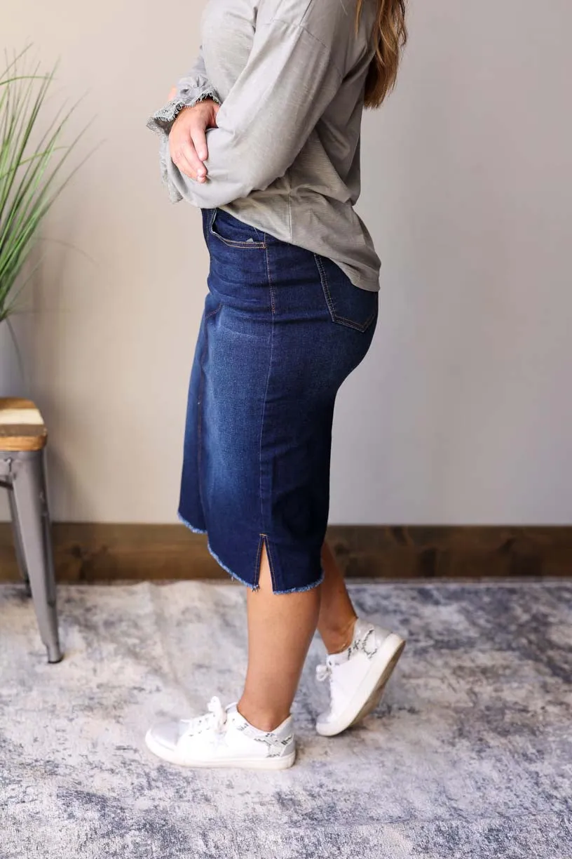 Becca Dark Wash Side Slit Denim Skirt