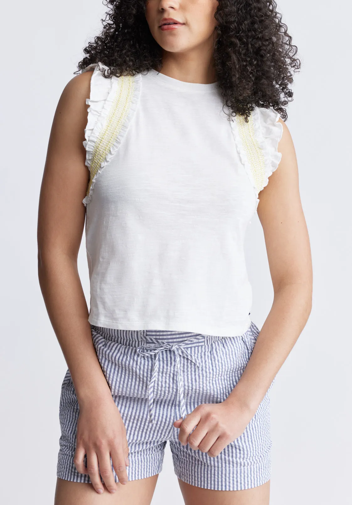 Betina Women's Ruffled Cropped Tank Top, White - KT0143S