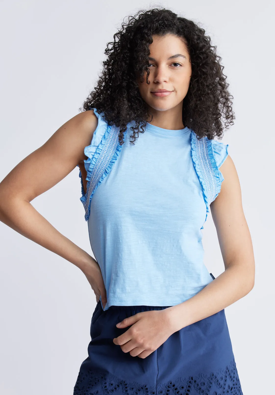 Betina Women's Ruffled Cropped Top, Blue - KT0143S