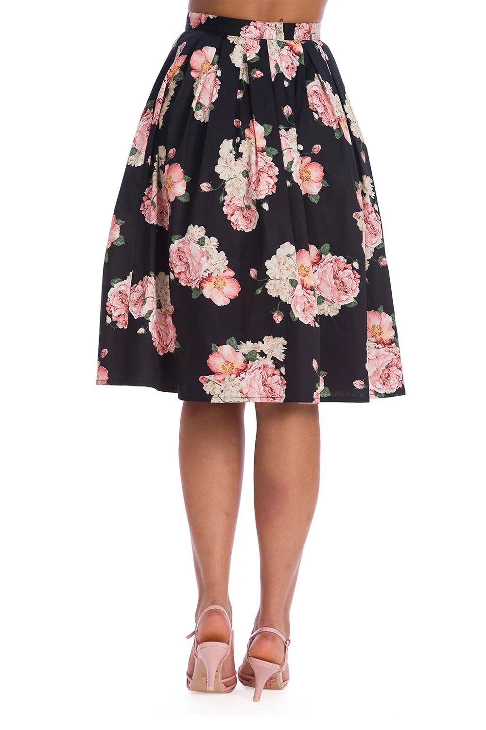 Black and Pink Floral Pleated Skirt