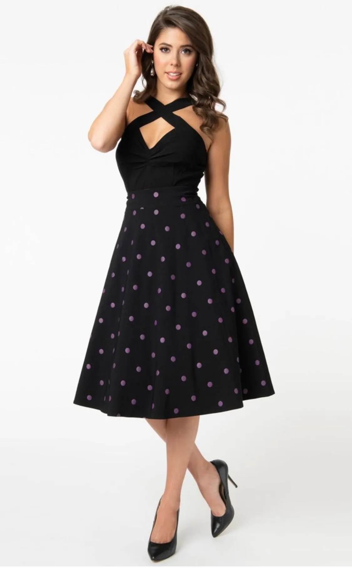 Black and Purple Polka Dot Vivien Swing Skirt- LAST ONE