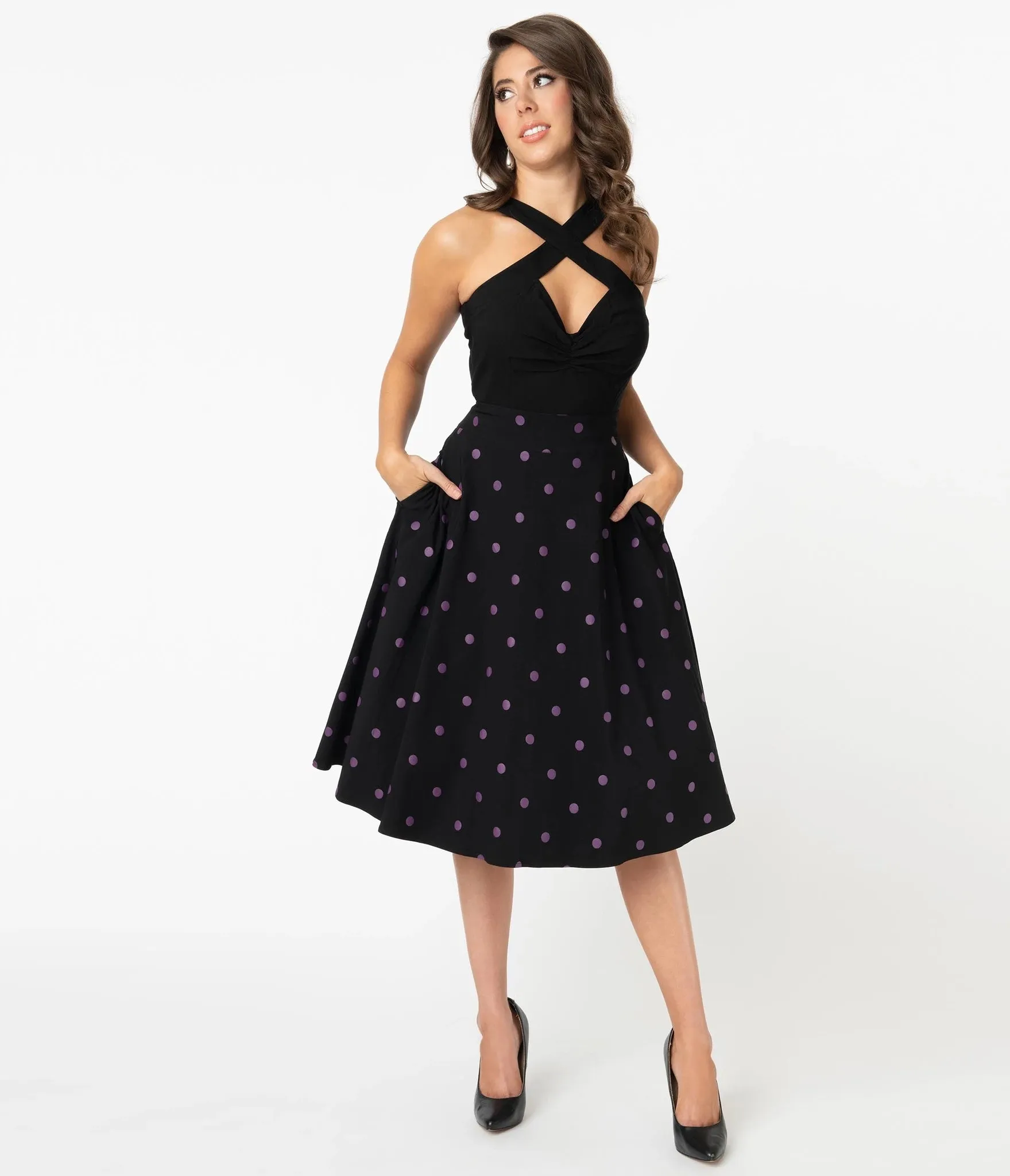 Black and Purple Polka Dot Vivien Swing Skirt- LAST ONE