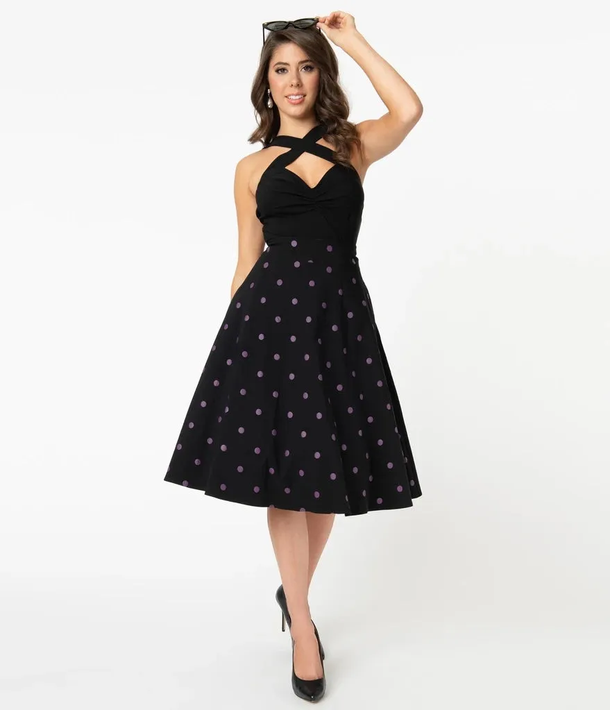 Black and Purple Polka Dot Vivien Swing Skirt- LAST ONE