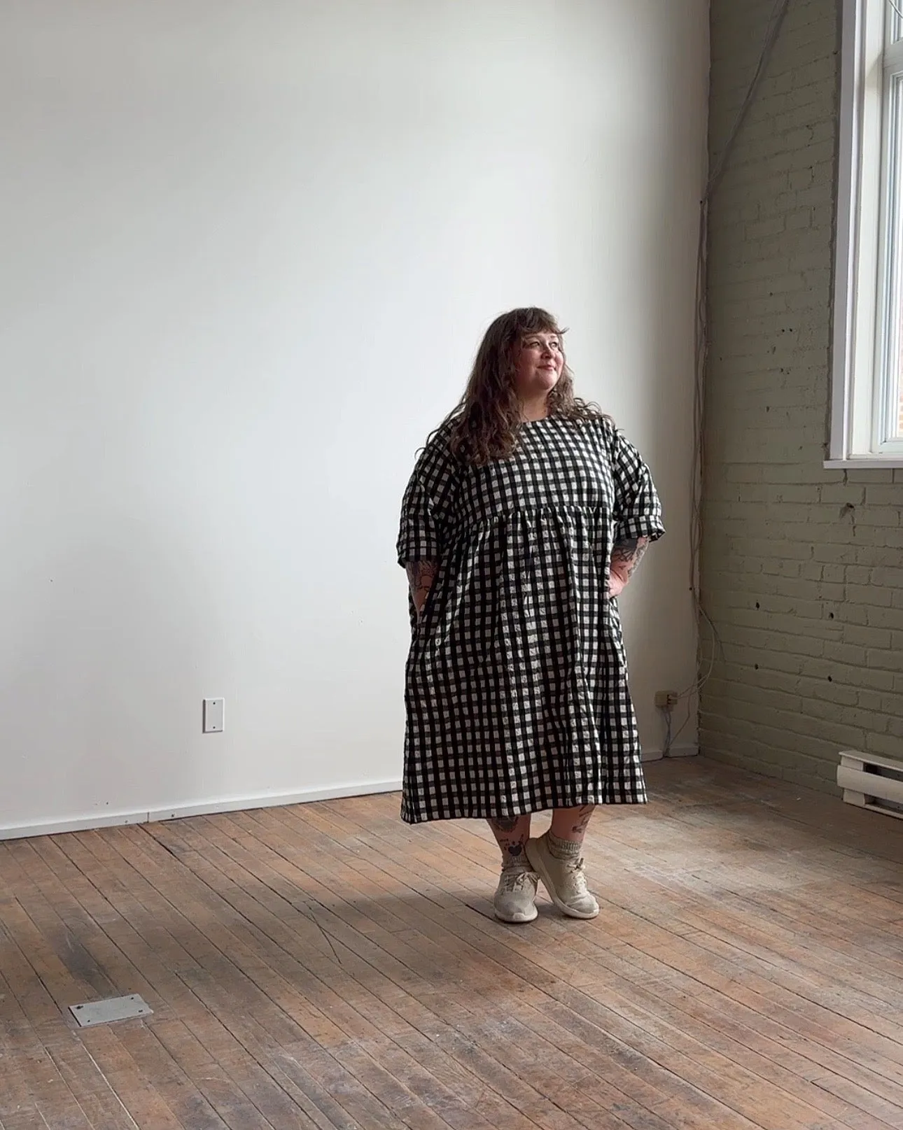 Black and white gingham cotton seersucker dress 3XL/4XL