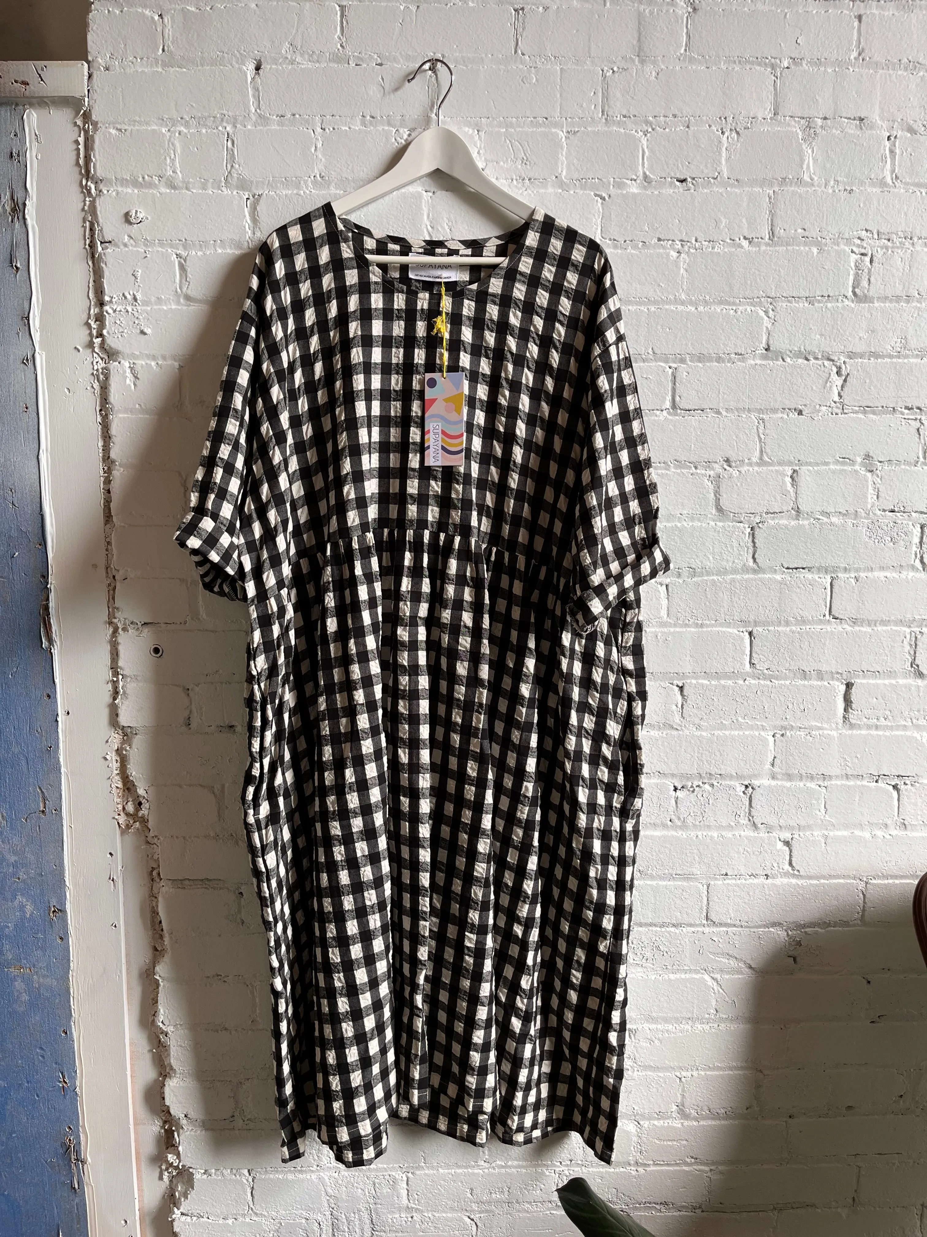 Black and white gingham cotton seersucker dress 3XL/4XL