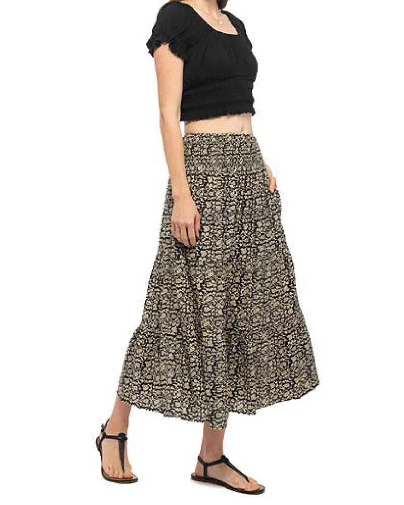 Black Blockprint Ariel Skirt