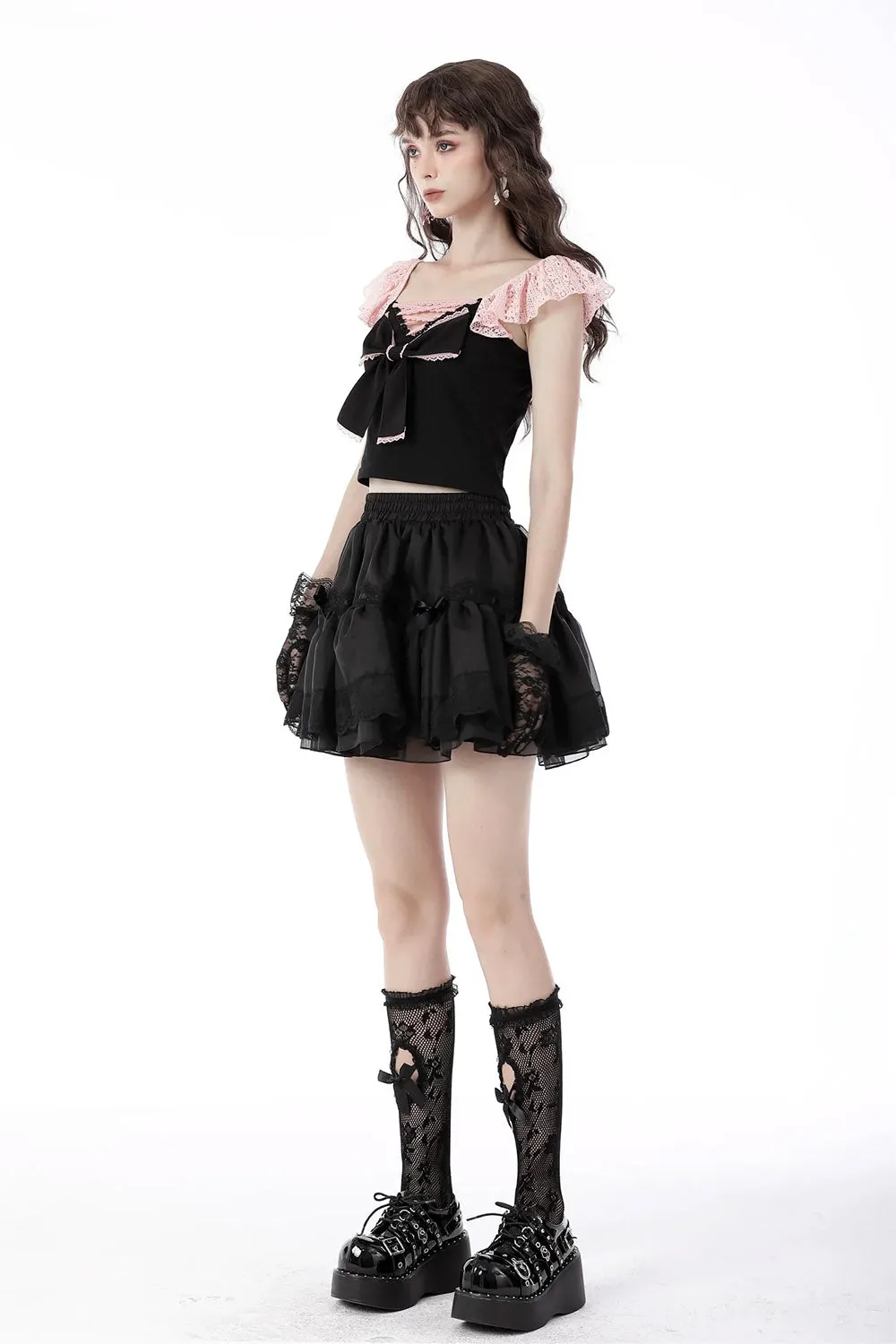 Elegant Black Ruffle Skirt with Cupcake Design