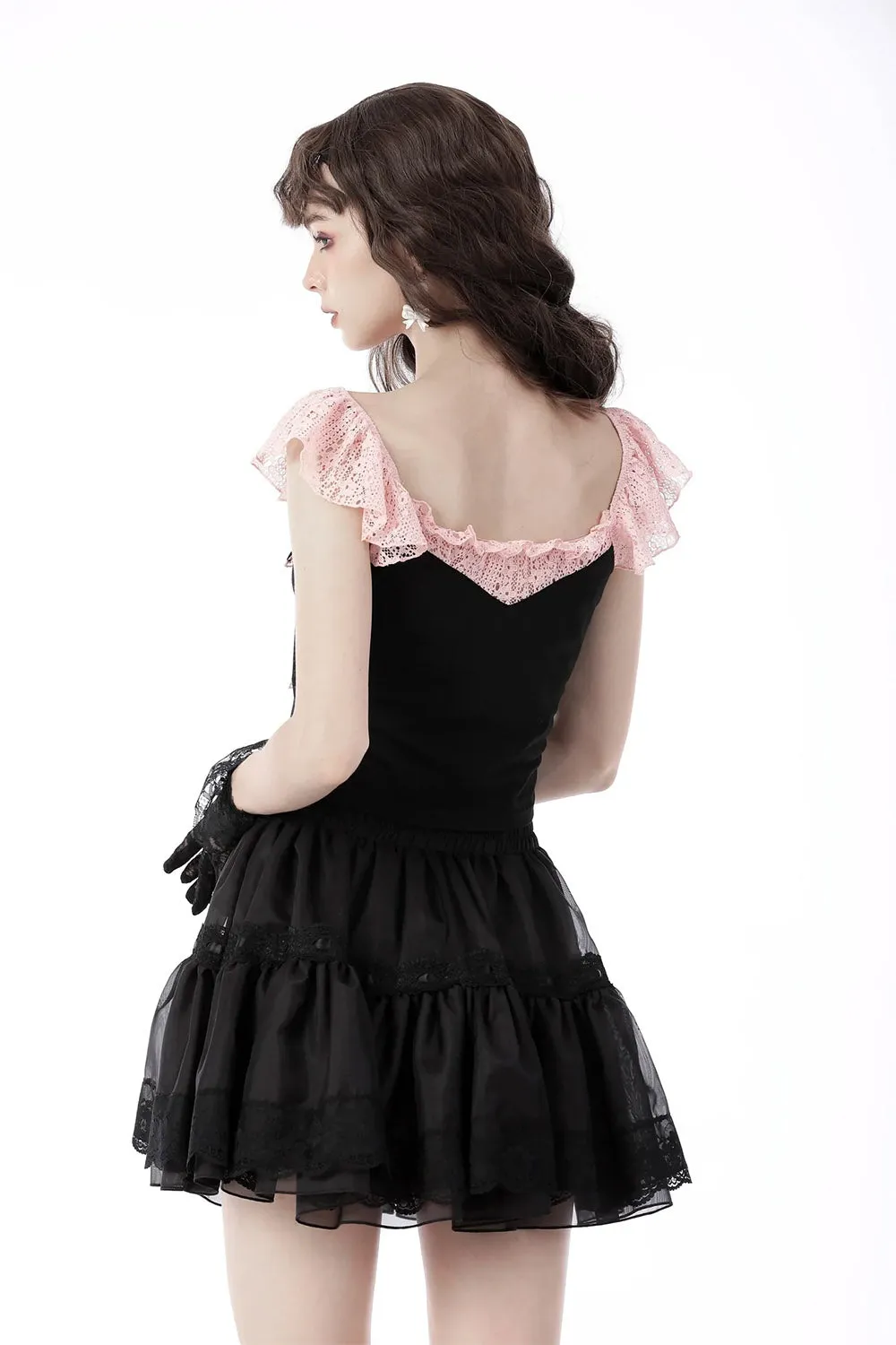 Elegant Black Ruffle Skirt with Cupcake Design