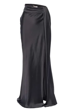 Black Doubleface Satin Asymmetric Maxi Skirt