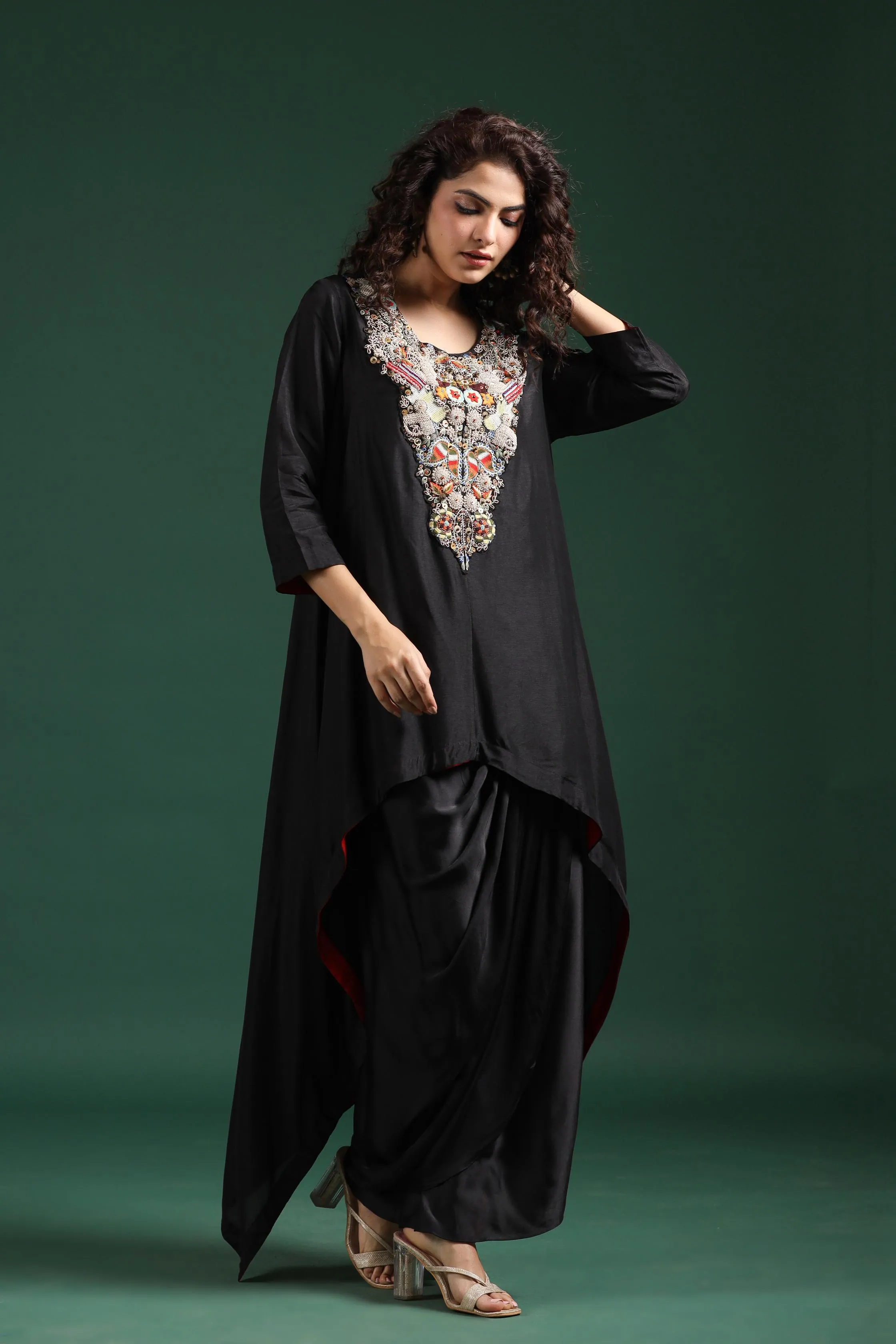 Black Embroidered Premium Silk Skirt Set