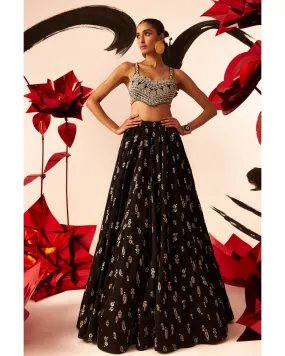 Black Floret Lehenga Set