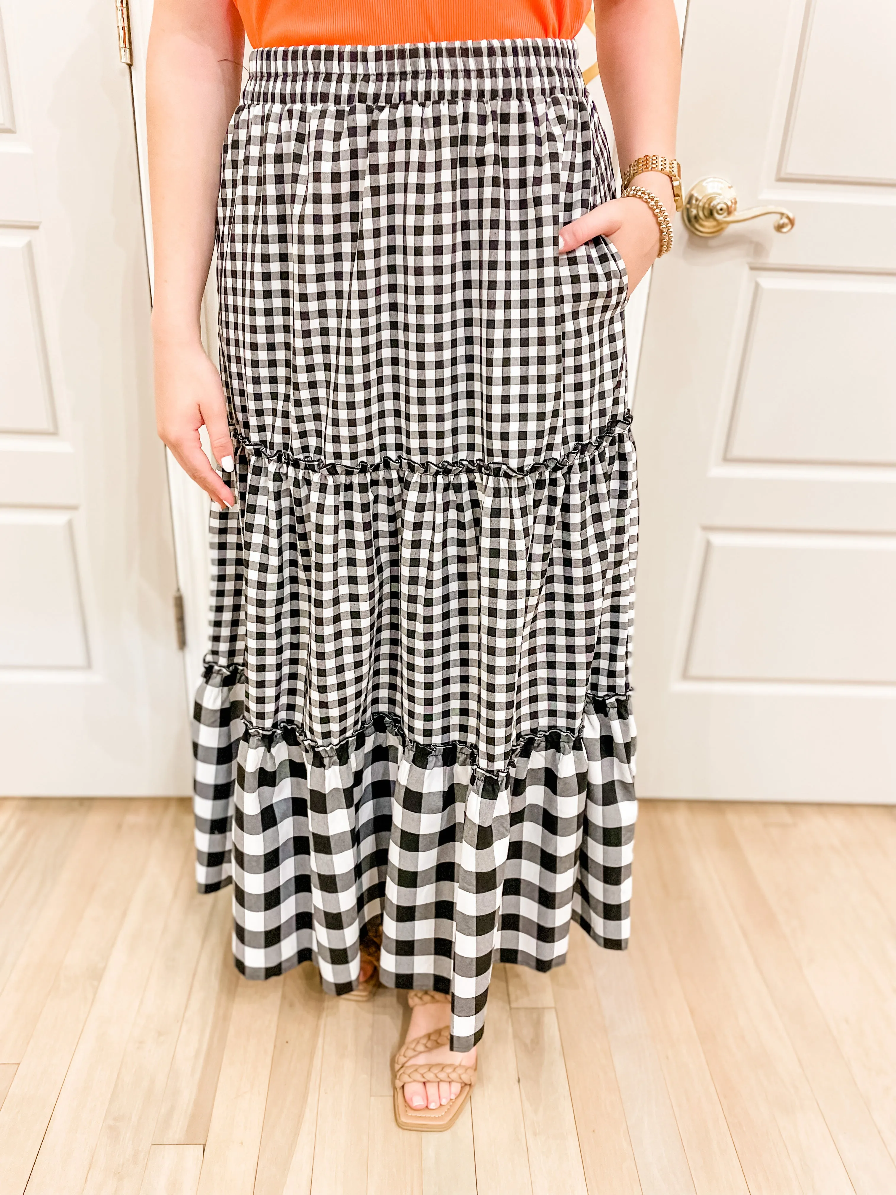 Black Gingham Tiered Skirt