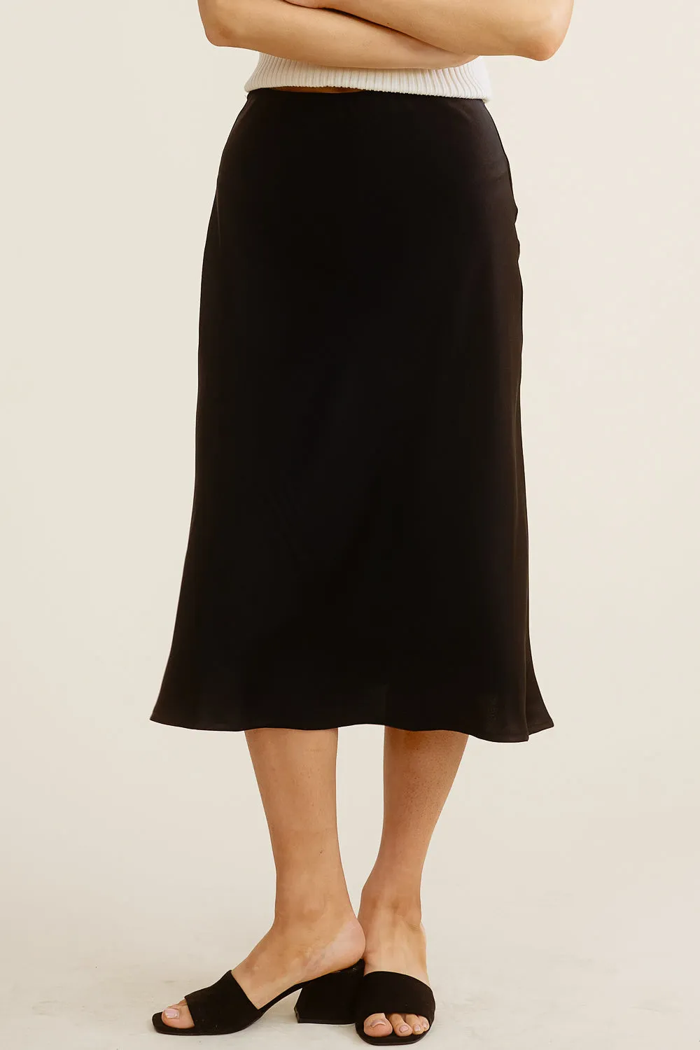 Black Silk Midi Skirt