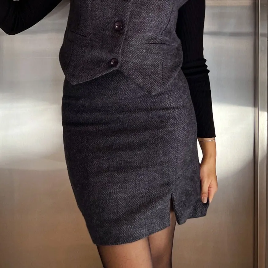 Black Textured Knee Length Skirt