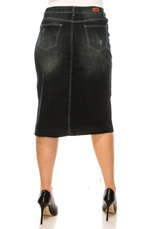 Black Wash Tulip Style Jean Skirt