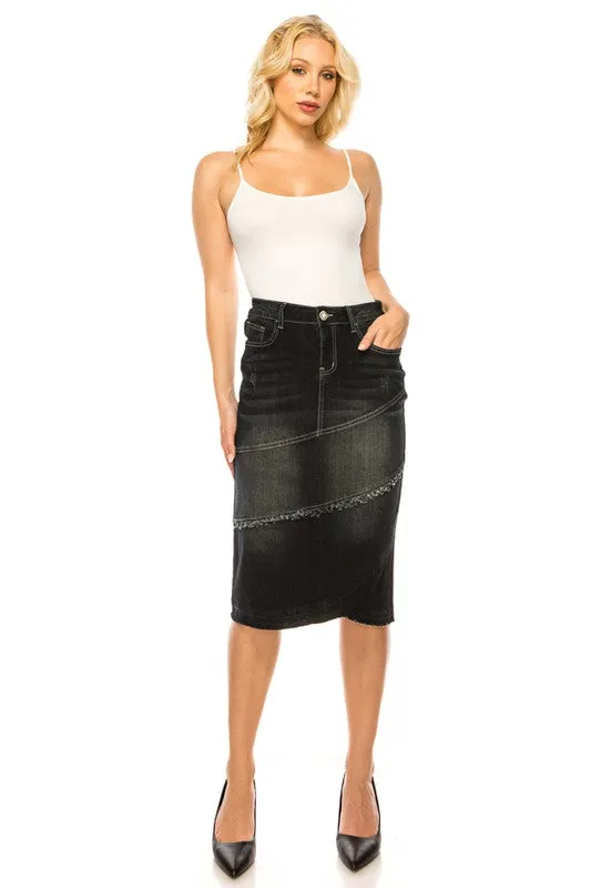 Black Wash Tulip Style Jean Skirt