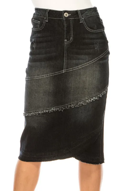 Black Wash Tulip Style Jean Skirt