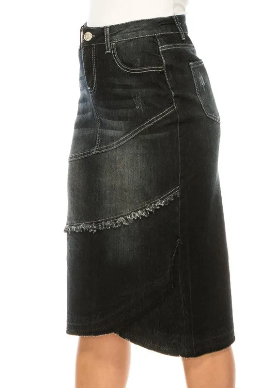 Black Wash Tulip Style Jean Skirt