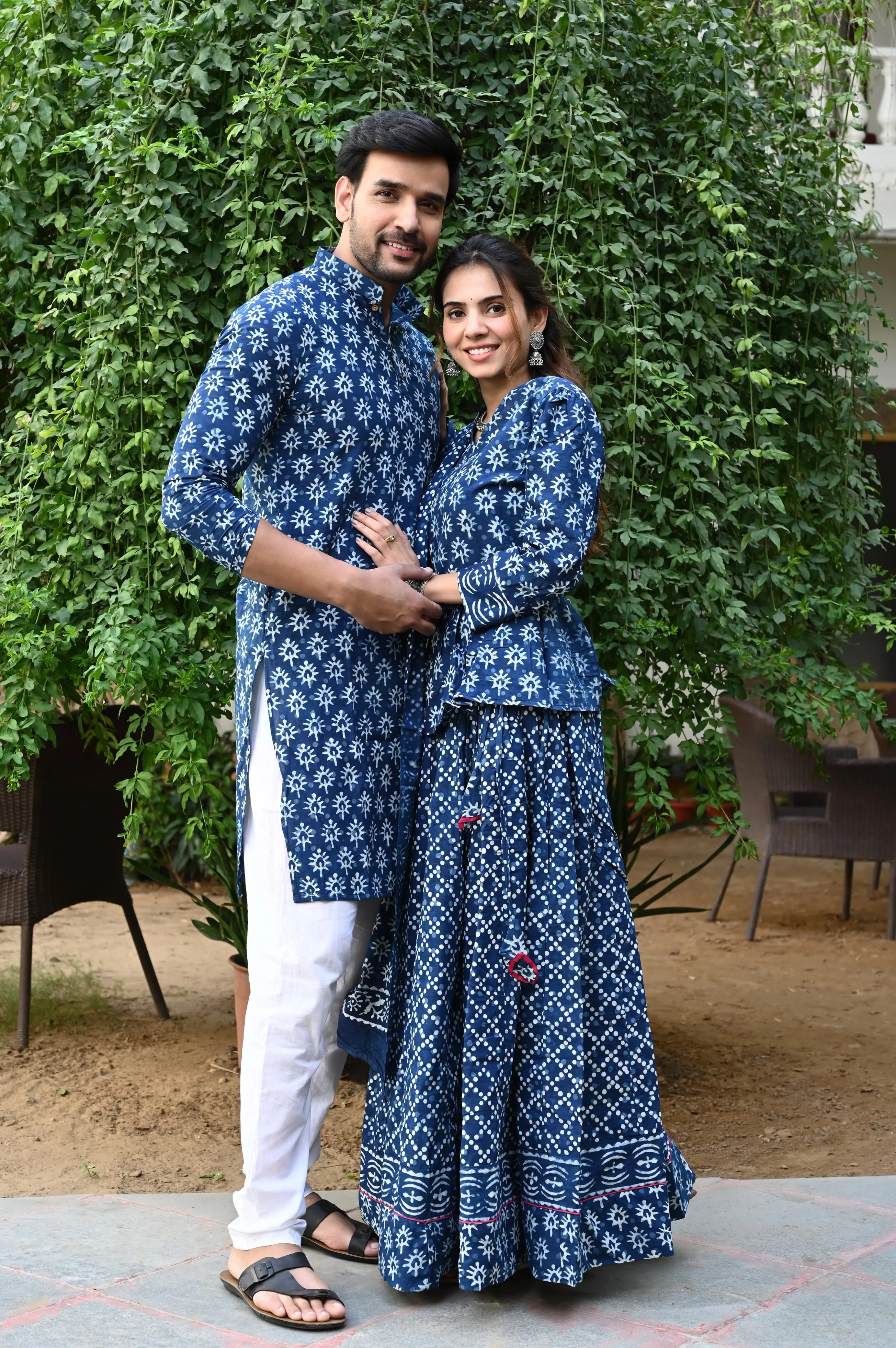 BLue Pure Cotton Twinning Couple Set In Block Print