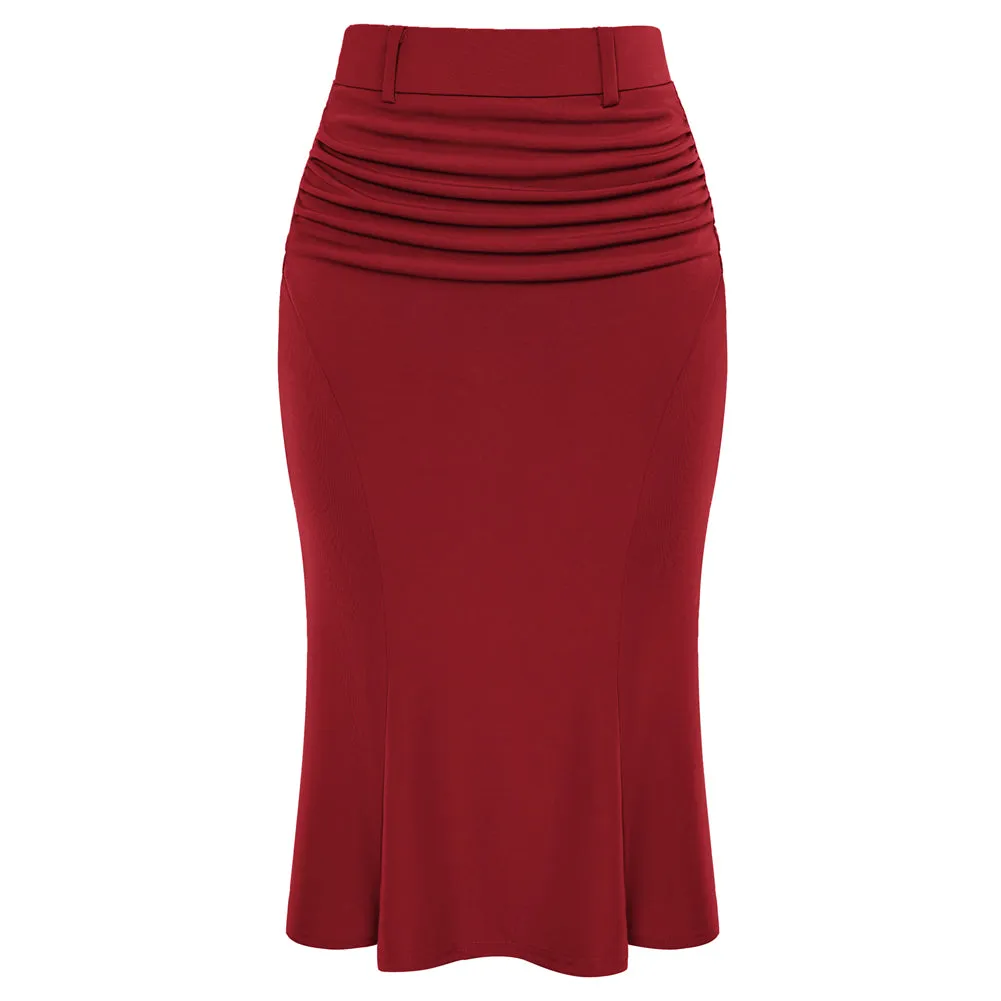 Bodycon Pencil Skirt with Belt Knee Length Vintage Work Business Skirts