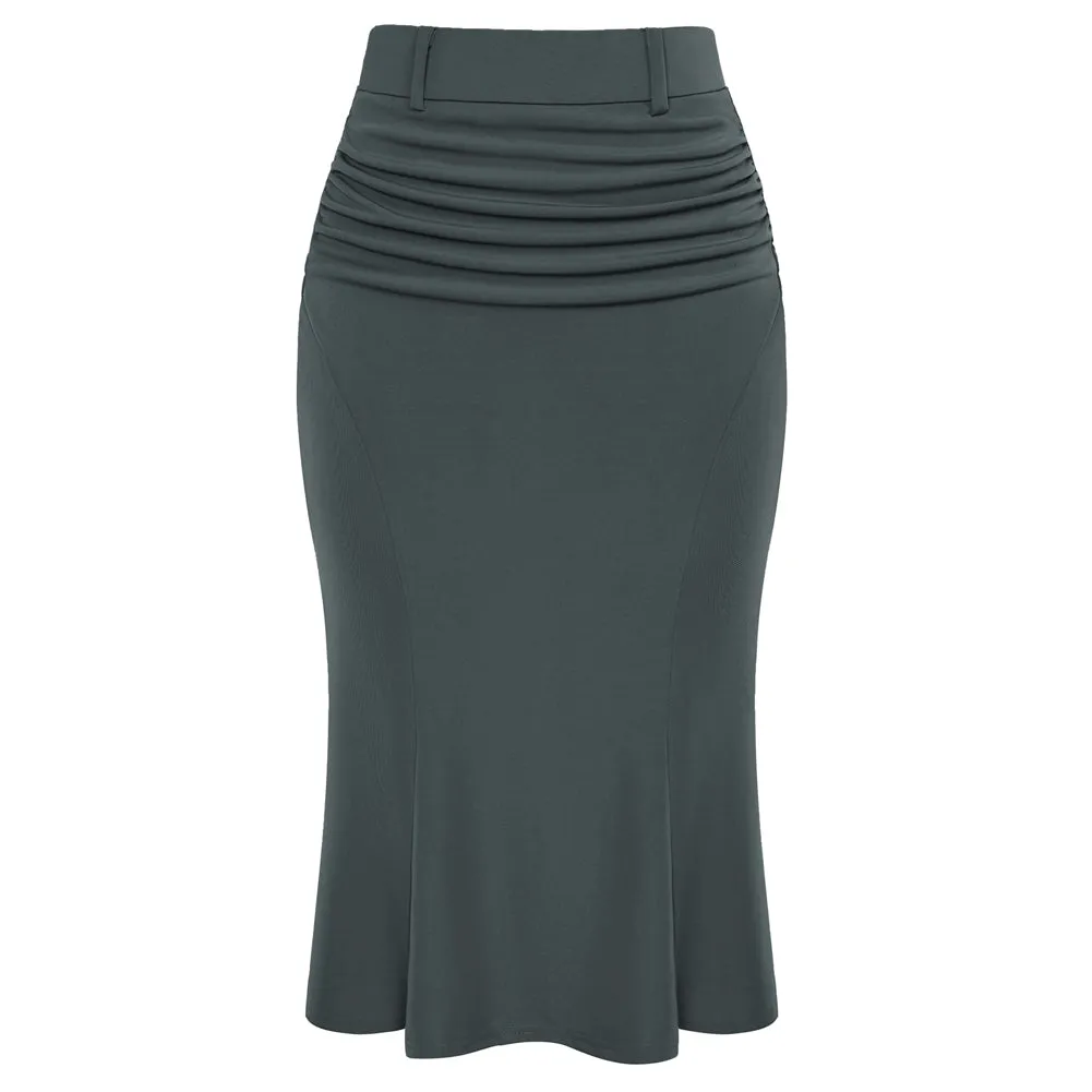 Bodycon Pencil Skirt with Belt Knee Length Vintage Work Business Skirts