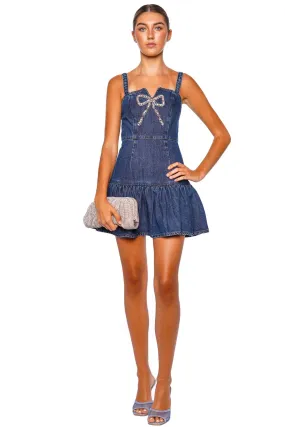 Bow Embellished Denim Mini Dress