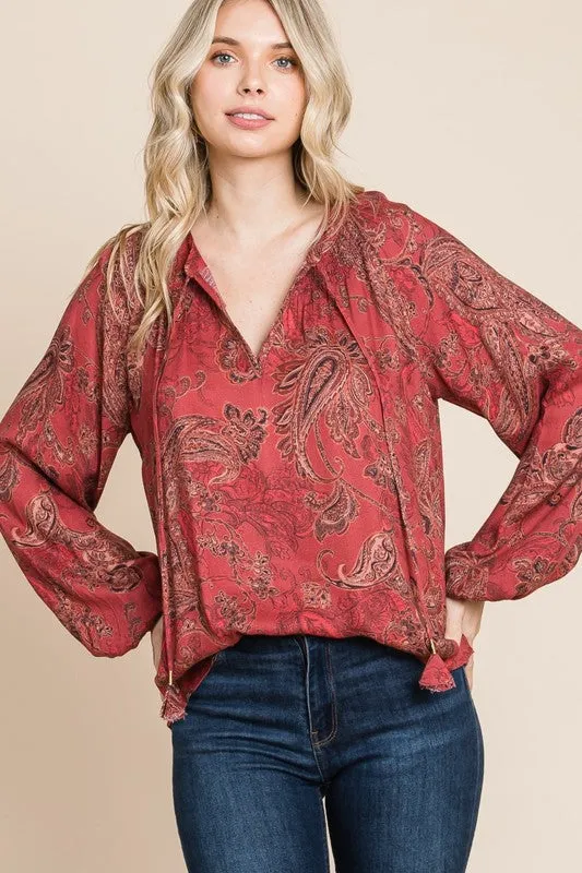 Burgundy & Paisley Top