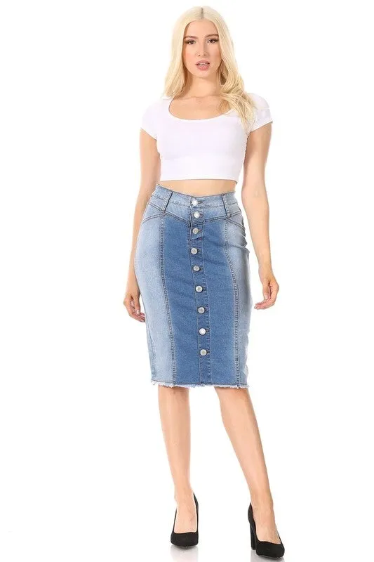 Buttons & Style Light Wash Jean Skirt*