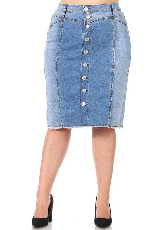 Buttons & Style Light Wash Jean Skirt*