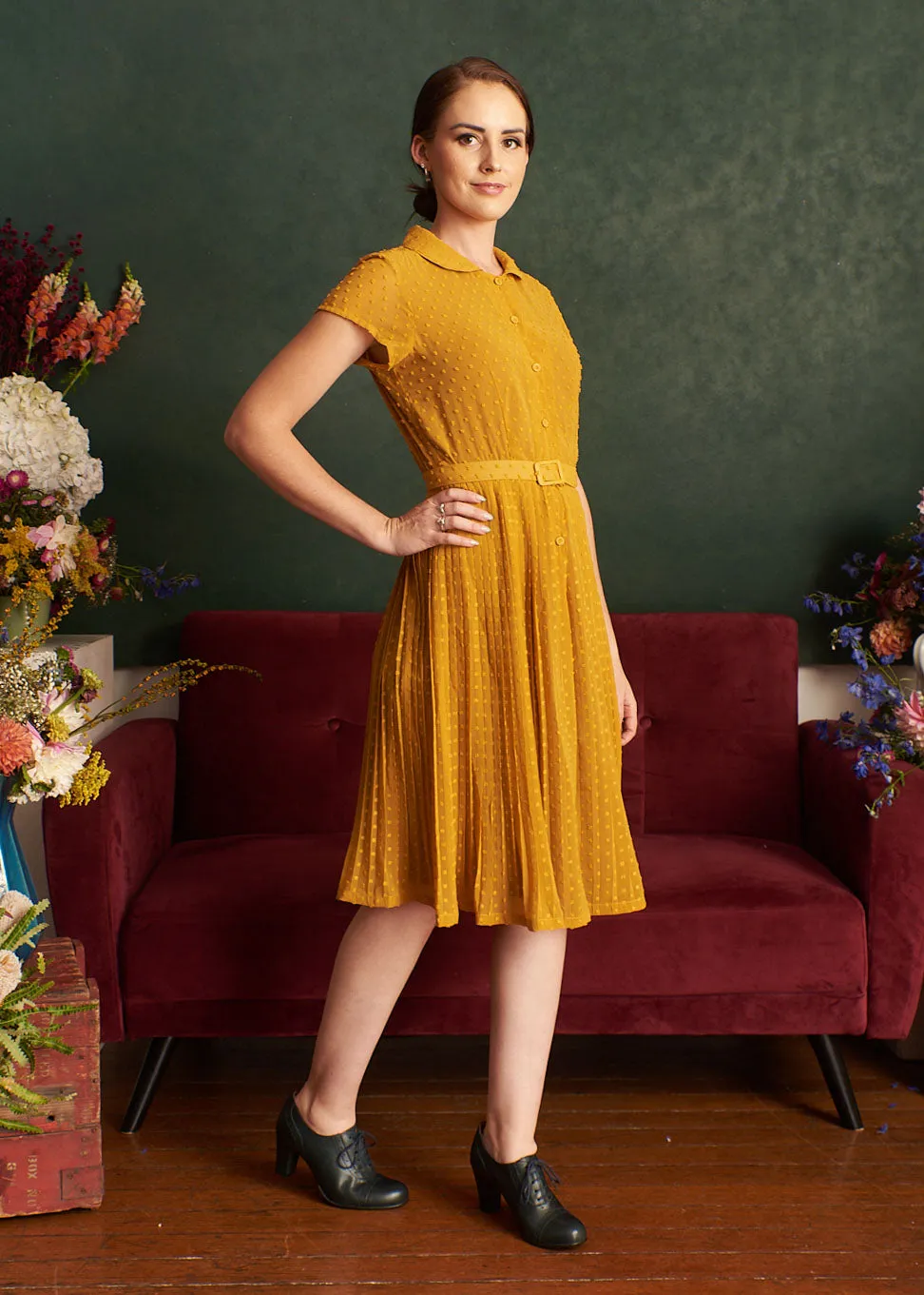 Camille Dots Mustard Dress