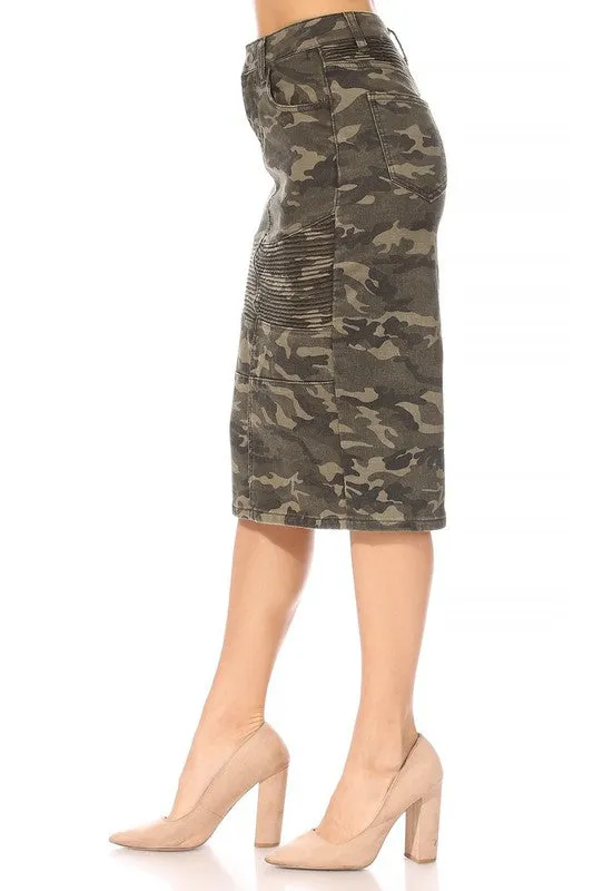 Camo Ribbed Jean Skirt