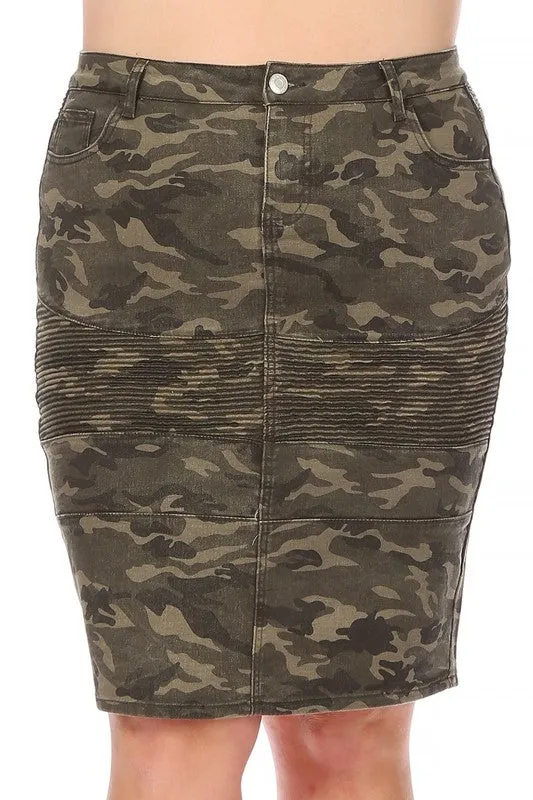 Camo Ribbed Jean Skirt