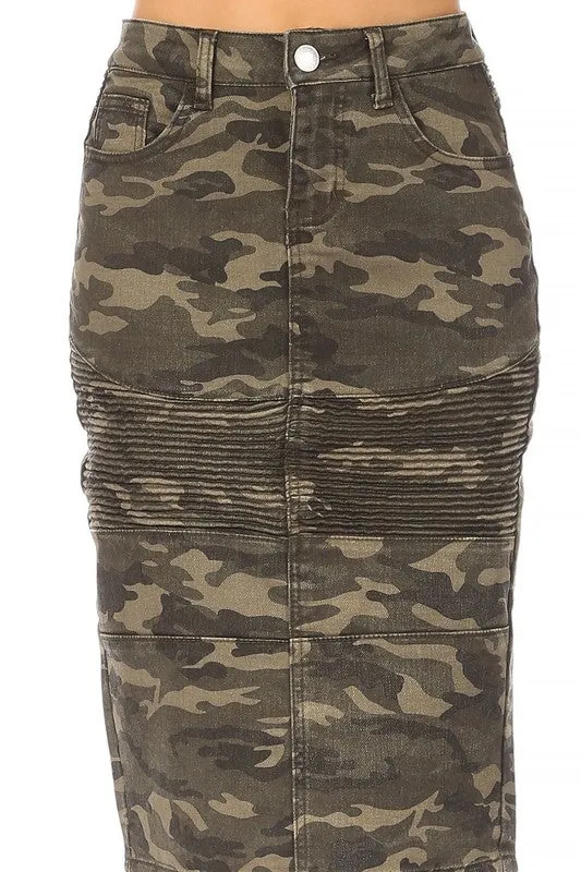 Camo Ribbed Jean Skirt